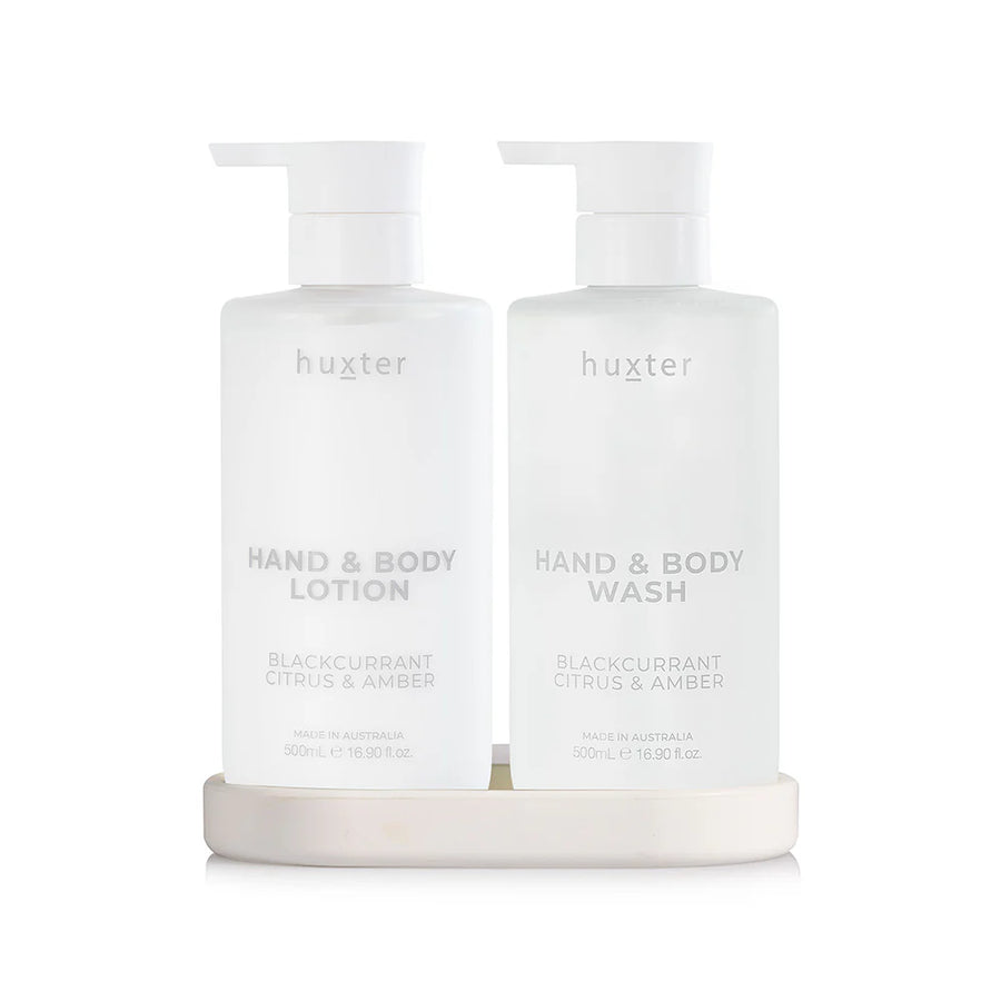 Huxter II Limited Edition Wash and Lotion Gift Set - Includes 500ml Wash & Lotion + White Silicone Tray (Blackcurrant, Citrus & Amber)