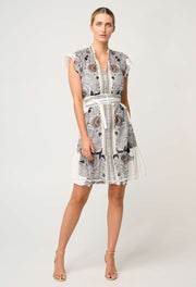 Oncewas II MALIKA Silk Cotton Lace Trim Flutter Dress - ivory Casablanca print