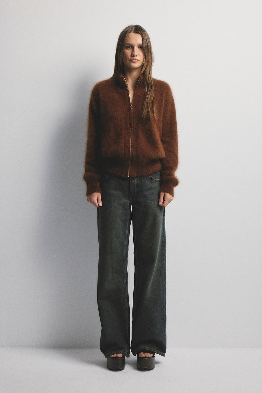 World Of Nomads II FELIX Zip Up Cashmere Bomber - Chocolate
