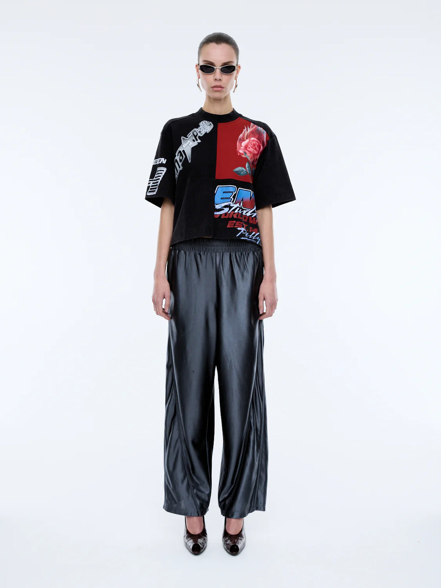 ENA Pelly II FLAMING Rose Patchwork Tee - Washed Black