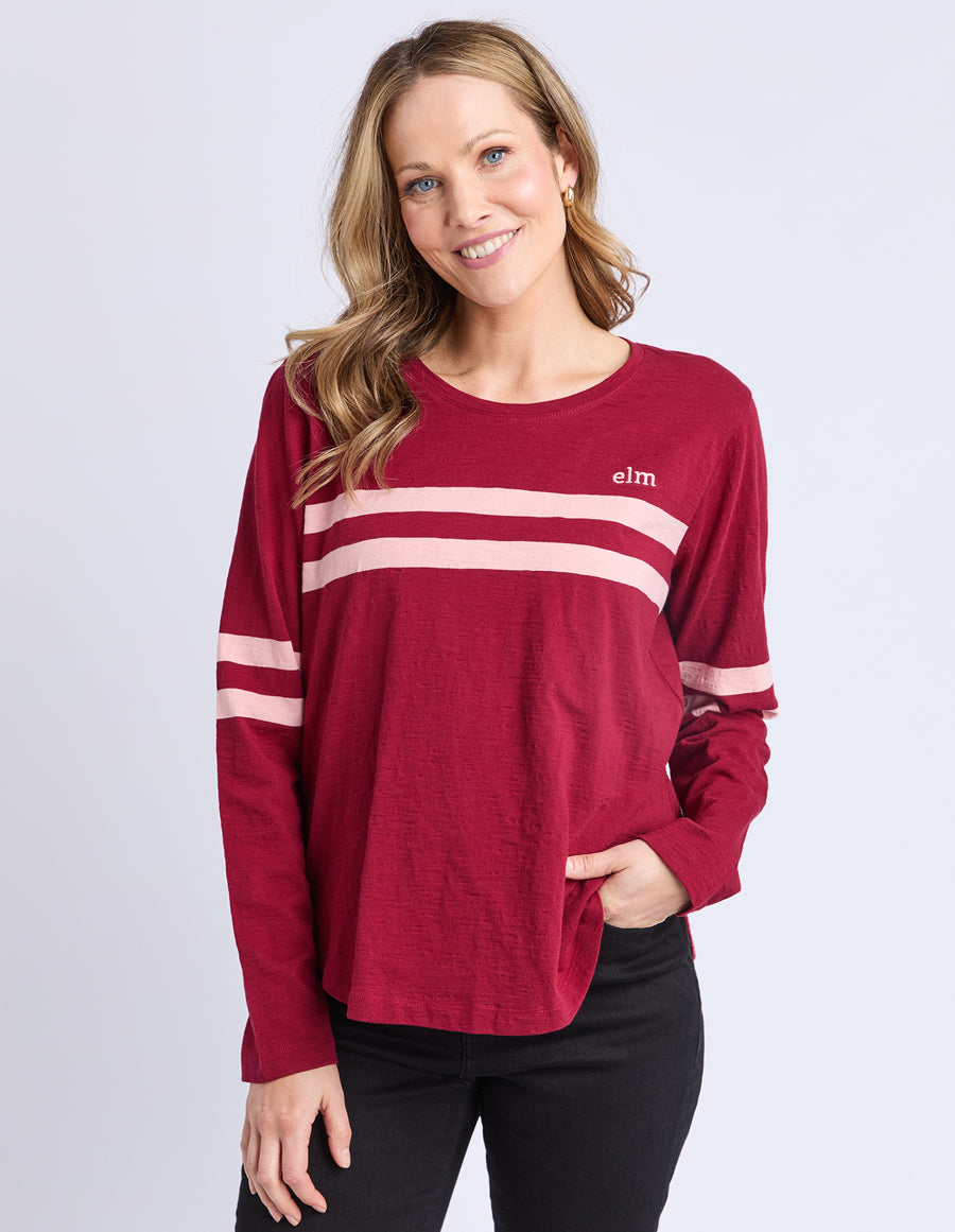 Elm Lifestyle II ADORA Stripe Long Sleeve Tee - maroon