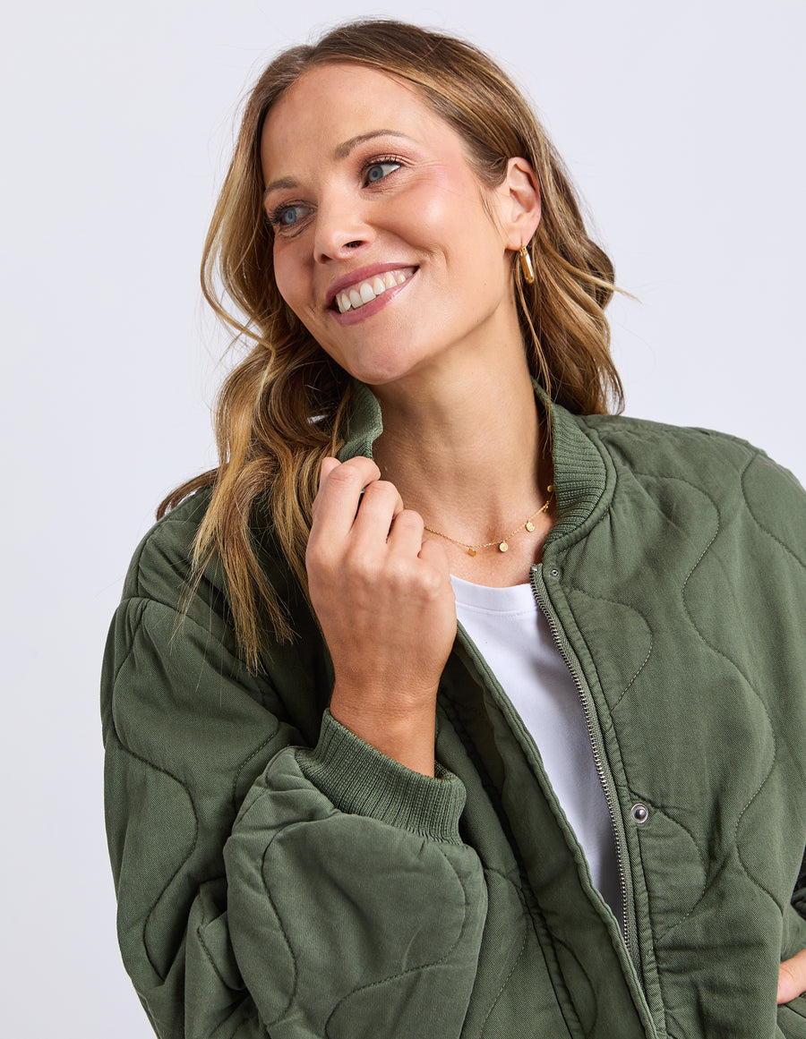 Elm Lifestyle II JEAN Quilted BOMBER Jacket - clover