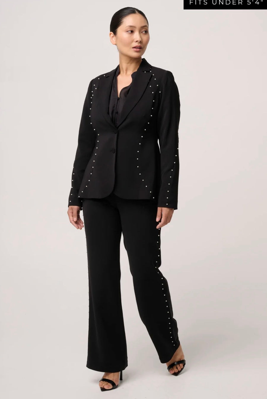 Oncewas II PETITES MARCELA PEARL EMBELLISHED VISCOSE STRETCH BLAZER - Black/Pearl