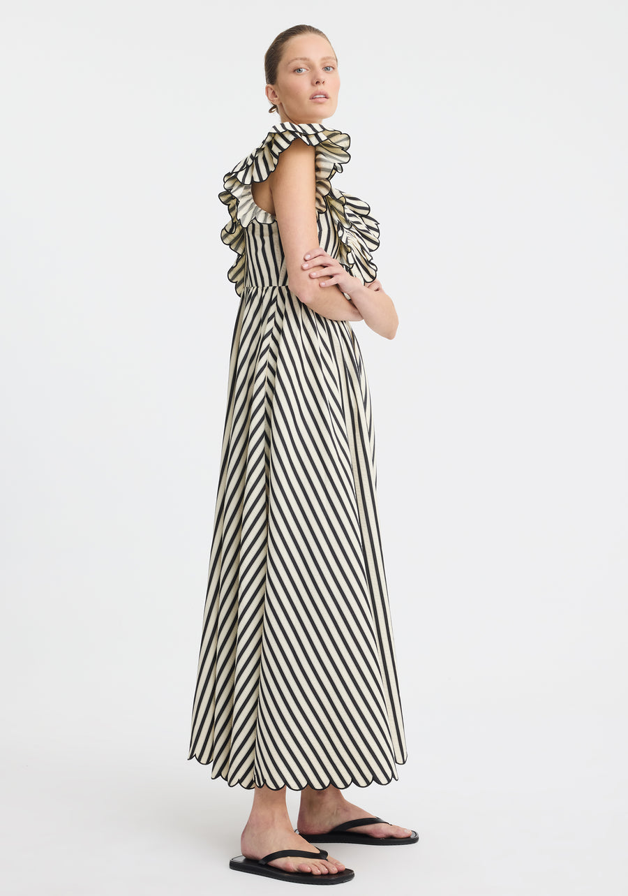 Morrison II MARINA SCALLOP MAXI DRESS - Stripe Black/Cream