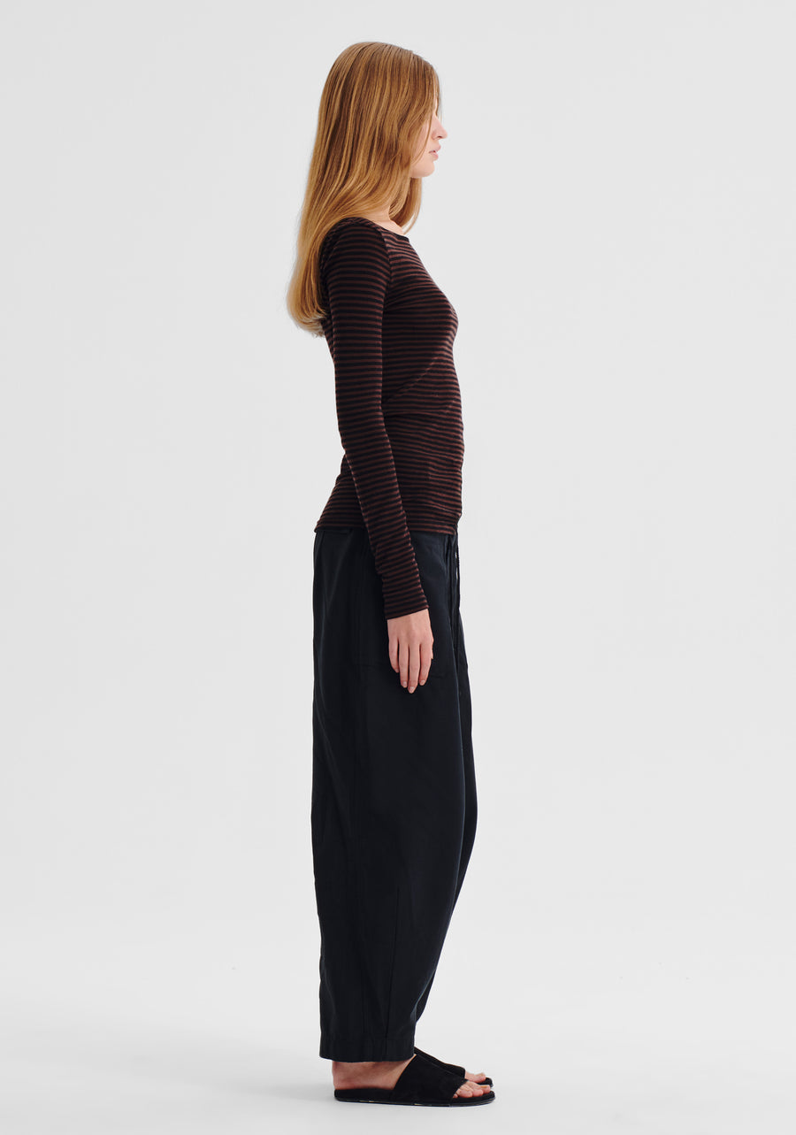 Morrison II MORRI merino stripe round neck - espresso/black