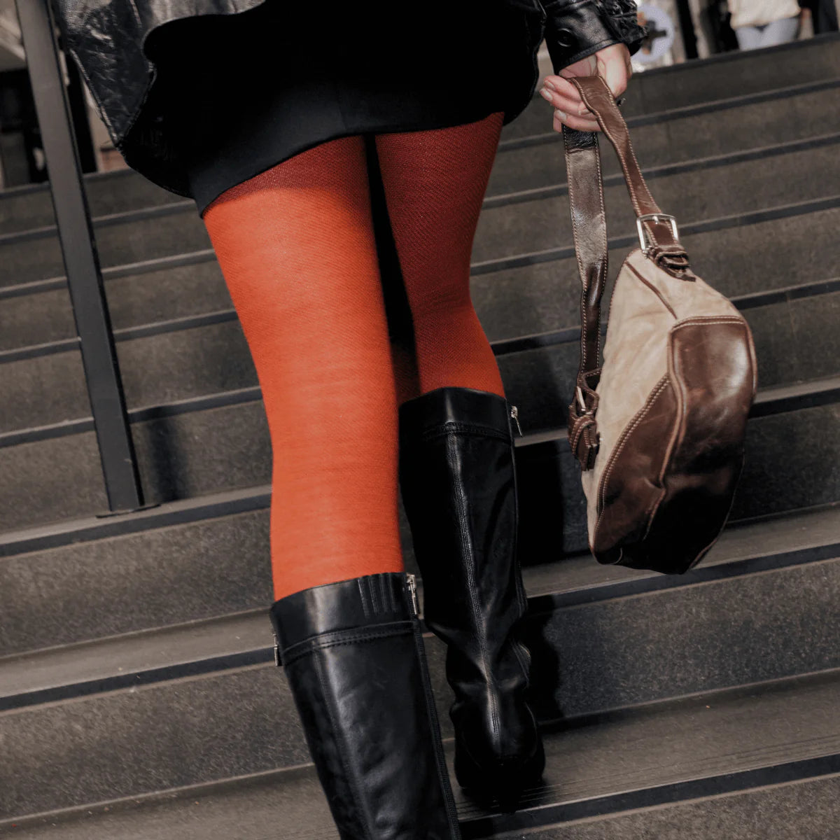 Lamington II Merino Wool Textured Knit Tights - Spice