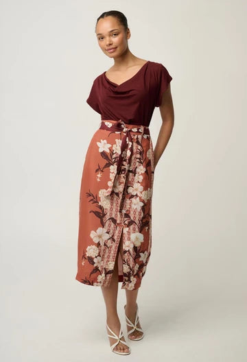 OnceWas II ADRIA FAILLE BUTTON Midi Skirt - amber vine