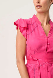 OnceWas II ATHINA Cupro Trim Dress - celosia pink