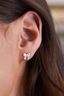 Pearl Bow Stud Earrings - Silver
