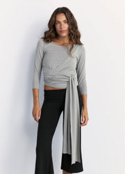Pinky & Kamal II 3/4 BELTED Wrap Around Top - Pebble Gray