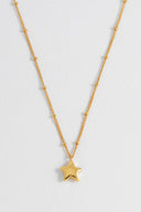 Hand Drawn Star Pendant On Beaded Chain Necklace - Gold