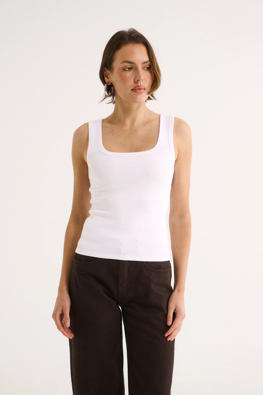 PRIMI II HARMONY SQUARE NECK TANK - White