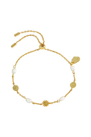 Estella Bartlett II Flower Pearl Hammered Disc Bracelet