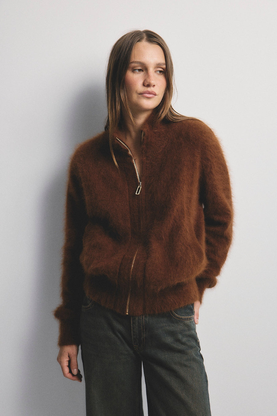 World Of Nomads II FELIX Zip Up Cashmere Bomber - Chocolate