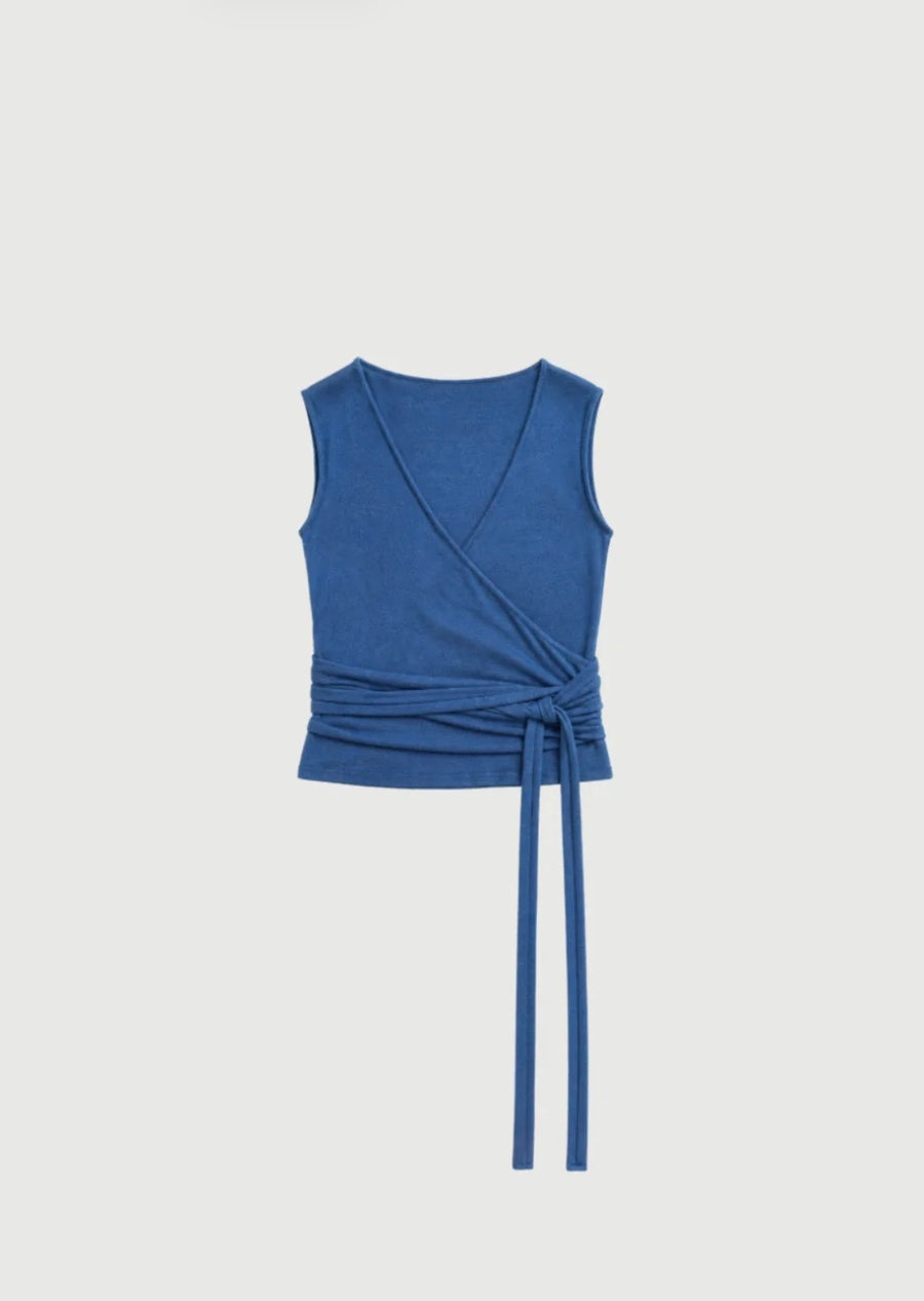 Pinky & Kamal II Merino Wool Knit Wrap - mid blue