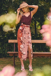 OnceWas II ADRIA FAILLE BUTTON Midi Skirt - amber vine