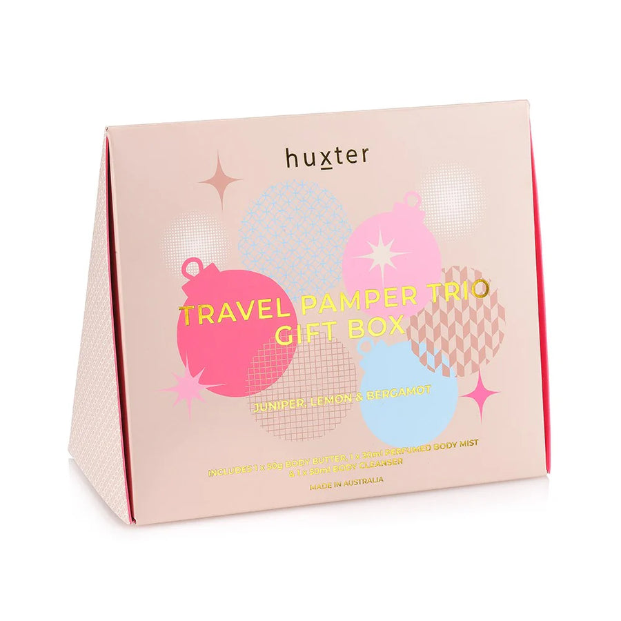 Huxter - Travel Pamper Trio Gift Box - Perfume Body Mist, Butter & Cleanser - Juniper, Lemon & Bergamot