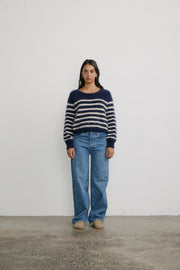 World of Nomads II Tara Stripe Cashmere Crew Knit - Midnight