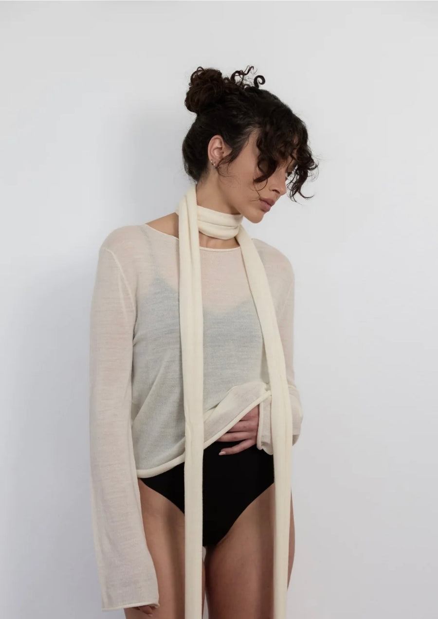 Pinky & Kamal II Light Weight KNIT & SCARF - cream