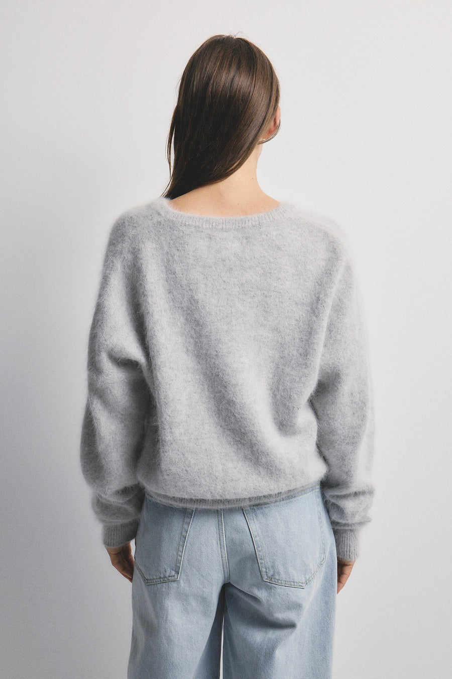 World Of Nomads II FRANKIE Cashmere Crew Neck Cardigan - Light Grey