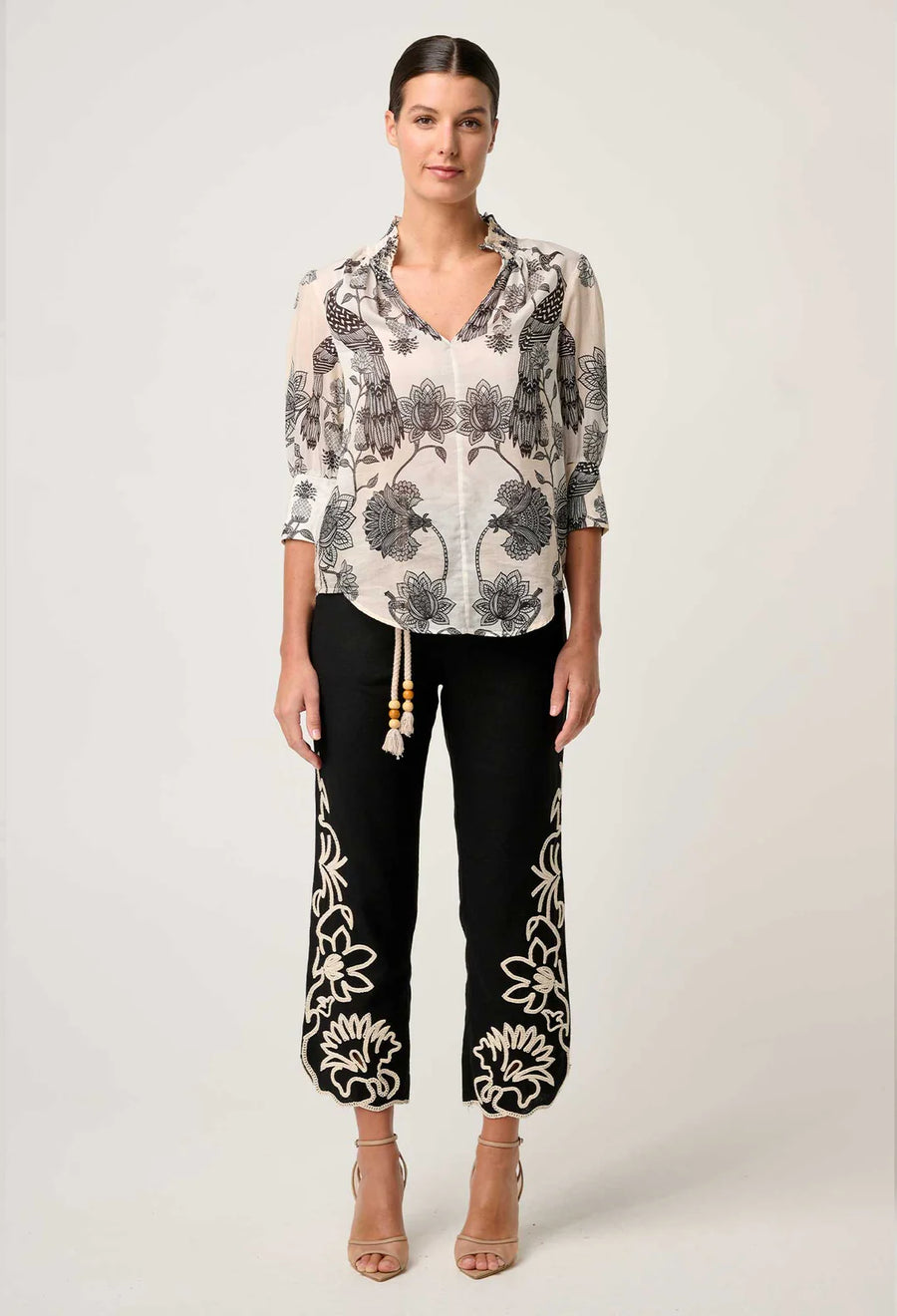 OnceWas II OLEANDER Placement Shirred Collar blouse