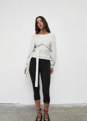 Pinky & Kamal II WAIST WRAP LONG SLEEVE TOP - Grey Marle