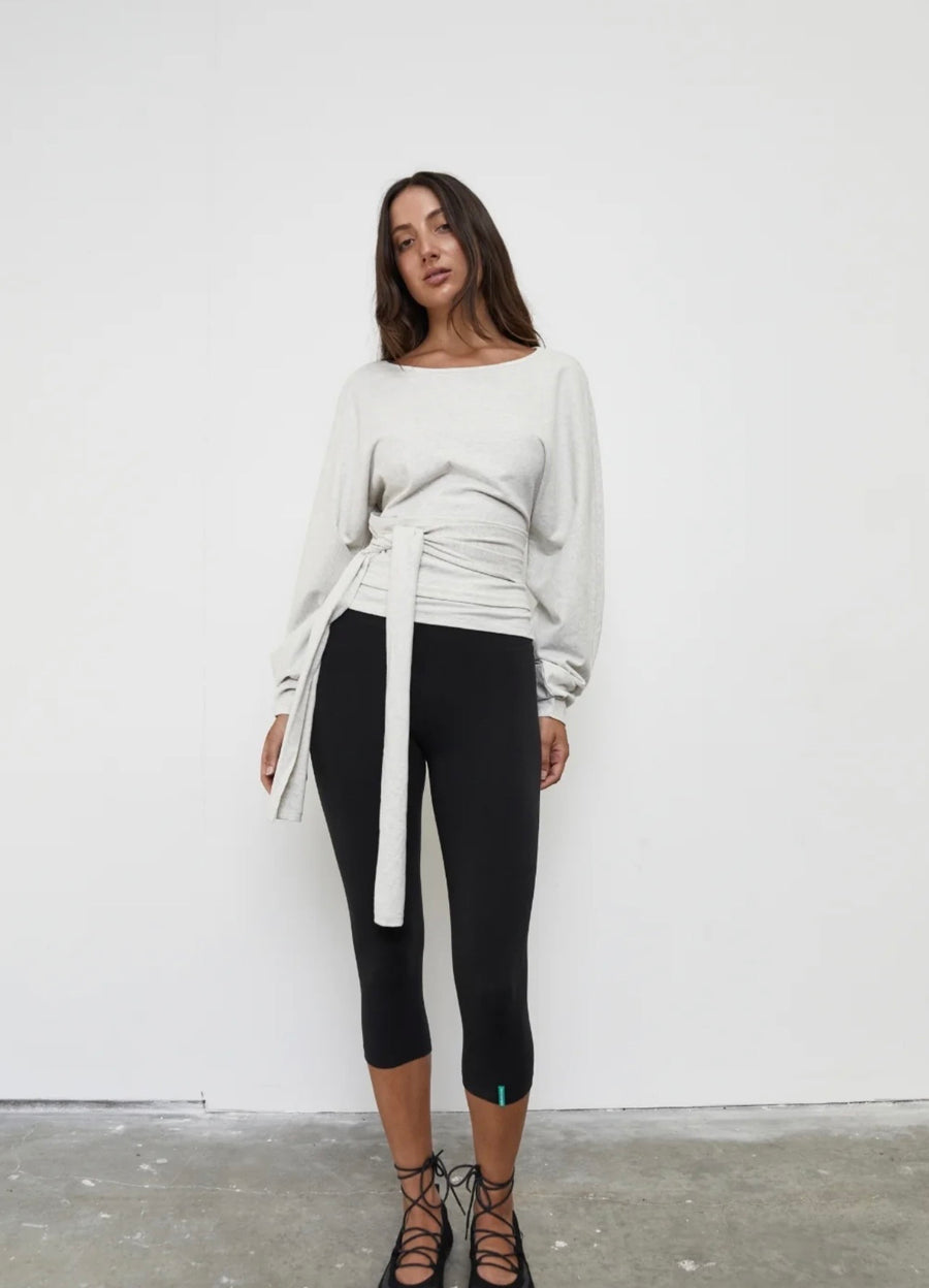 Pinky & Kamal II WAIST WRAP LONG SLEEVE TOP - Grey Marle