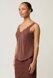 OnceWas II JULIEN Cupro Lace trim cami - rosewood