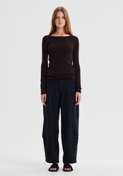 Morrison II MORRI merino stripe round neck - espresso/black