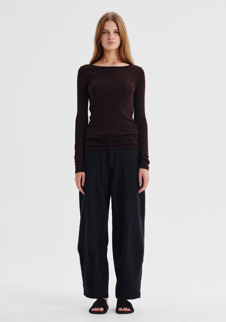 Morrison II MORRI merino stripe round neck - espresso/black
