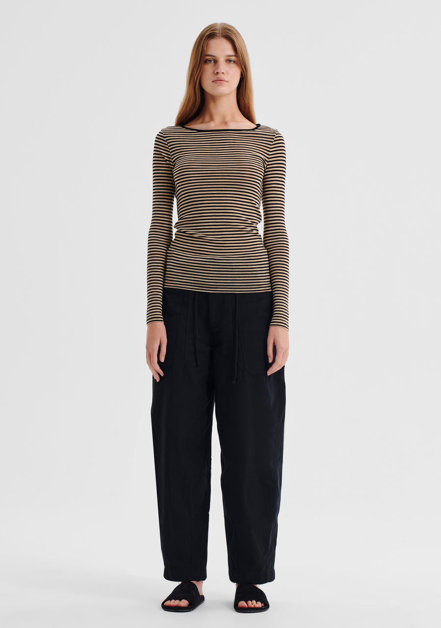 Morrison II MORRI Merino Stripe Round Neck - birch/black