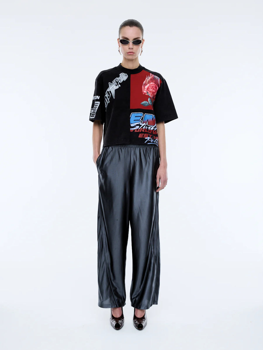 ENA Pelly II FLAMING Rose Patchwork Tee - Washed Black