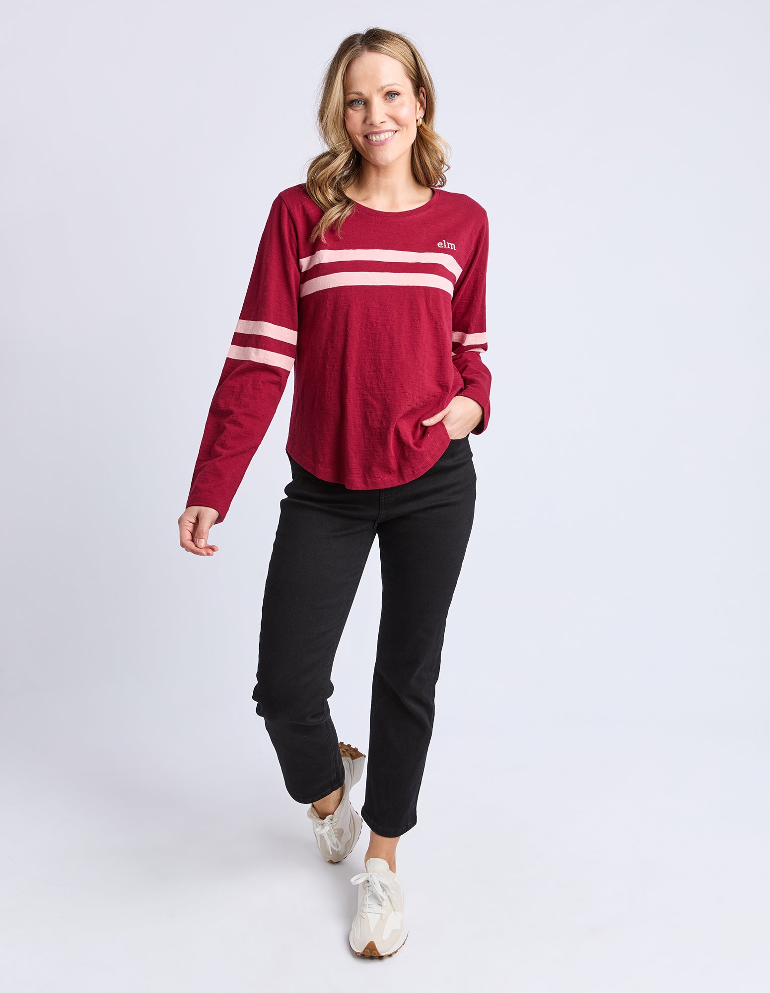 Elm Lifestyle II ADORA Stripe Long Sleeve Tee - maroon