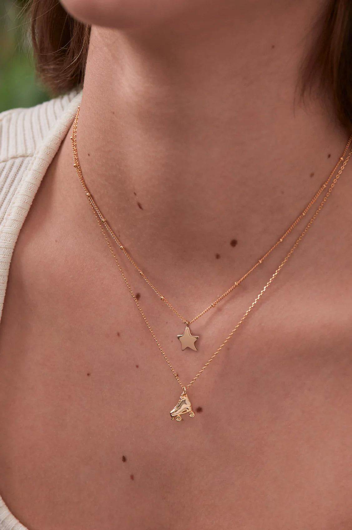 Estella Bartlett II Hand Drawn Star Pendant on Beaded Chain Necklace - Gold