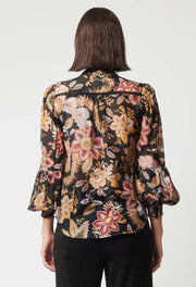 Oncewas II EMPRESS SILK Shirred Cuff Shirt - Dragon Flower Print