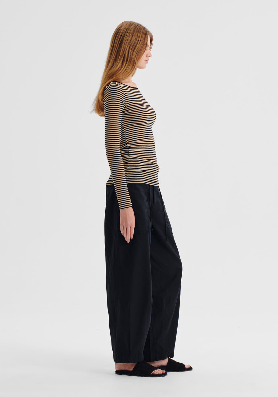 Morrison II MORRI Merino Stripe Round Neck - birch/black