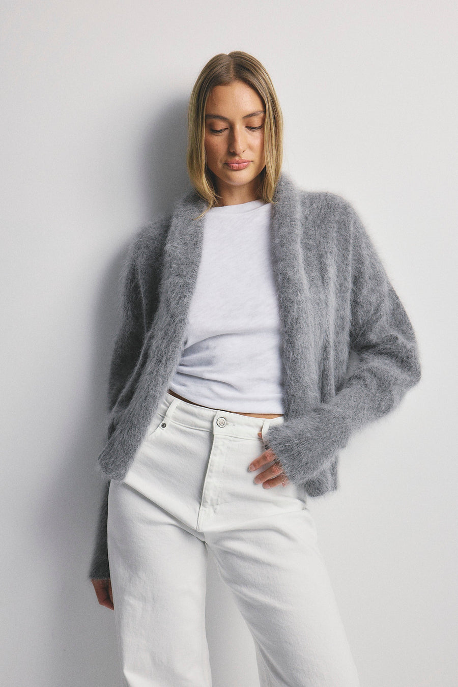 World Od Nomads II ZOE Cropped Open Cashmere Cardigan - Charcoal