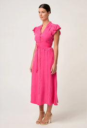 OnceWas II ATHINA Cupro Trim Dress - celosia pink