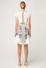 Oncewas II MALIKA Silk Cotton Lace Trim Flutter Dress - ivory Casablanca print