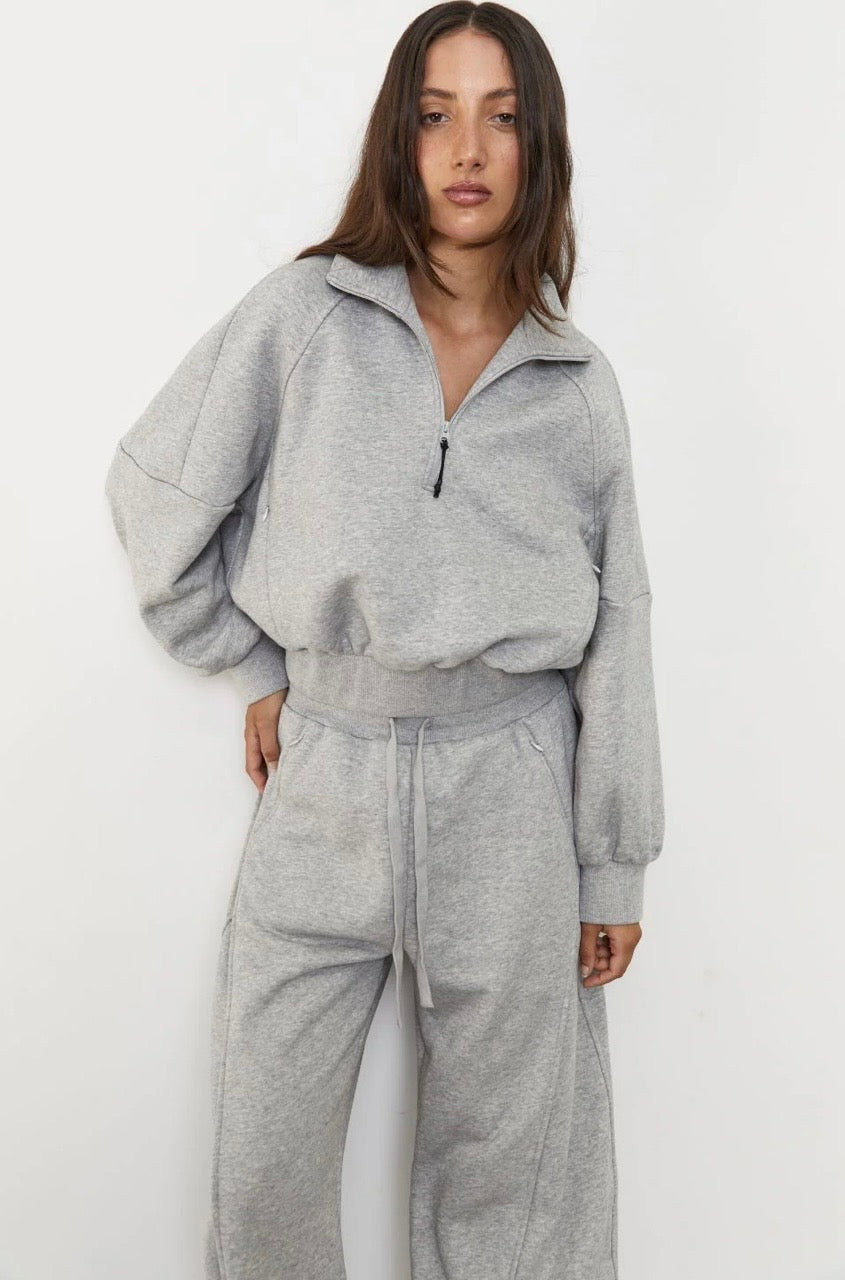 Pinky & Kamal II 1/4 ZIP FLEECE SWEATER - Grey Marle