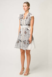 Oncewas II MALIKA Silk Cotton Lace Trim Flutter Dress - ivory Casablanca print