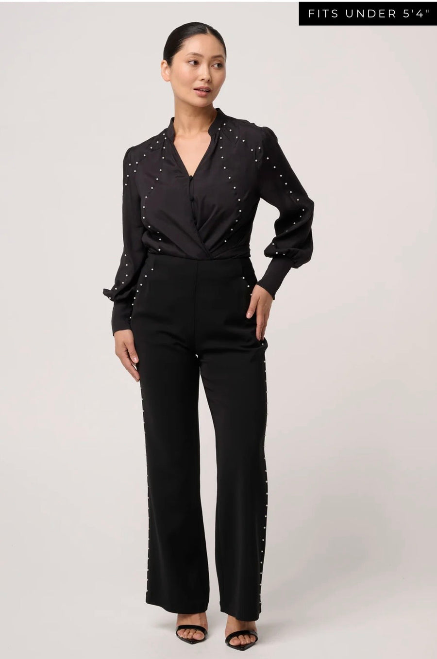 Oncewas II PETITE MARCELA PEARL EMBELLISHED CUPRO VISCOSE STRETCH SHIRT - Black/Pearl