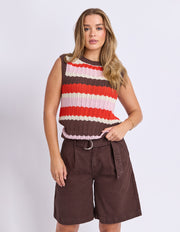 Foxwood II HAVEN STRIPE KNIT VEST TOP - Red