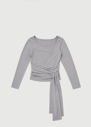 Pinky & Kamal II 3/4 BELTED Wrap Around Top - Pebble Gray