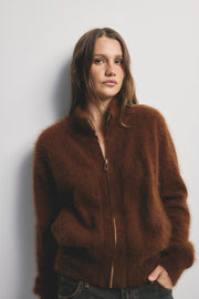 World Of Nomads II FELIX Zip Up Cashmere Bomber - Chocolate