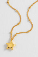 Hand Drawn Star Pendant On Beaded Chain Necklace - Gold