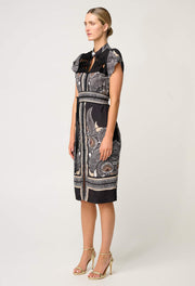 Oncewas II MAHA Diamond Smock Yoke Dress - onyx Casablanca print