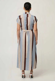 OnceWas PETITE CATTLEYA Linen Mix Smock Detail Maxi Dress - iridescent stripe