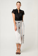 Zenobia Contrast Trim Viscose Dobby Midi Skirt - Ivory Casablanca