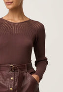 Rhiannon Sheer Neckline Detail Knit Top - Mocha